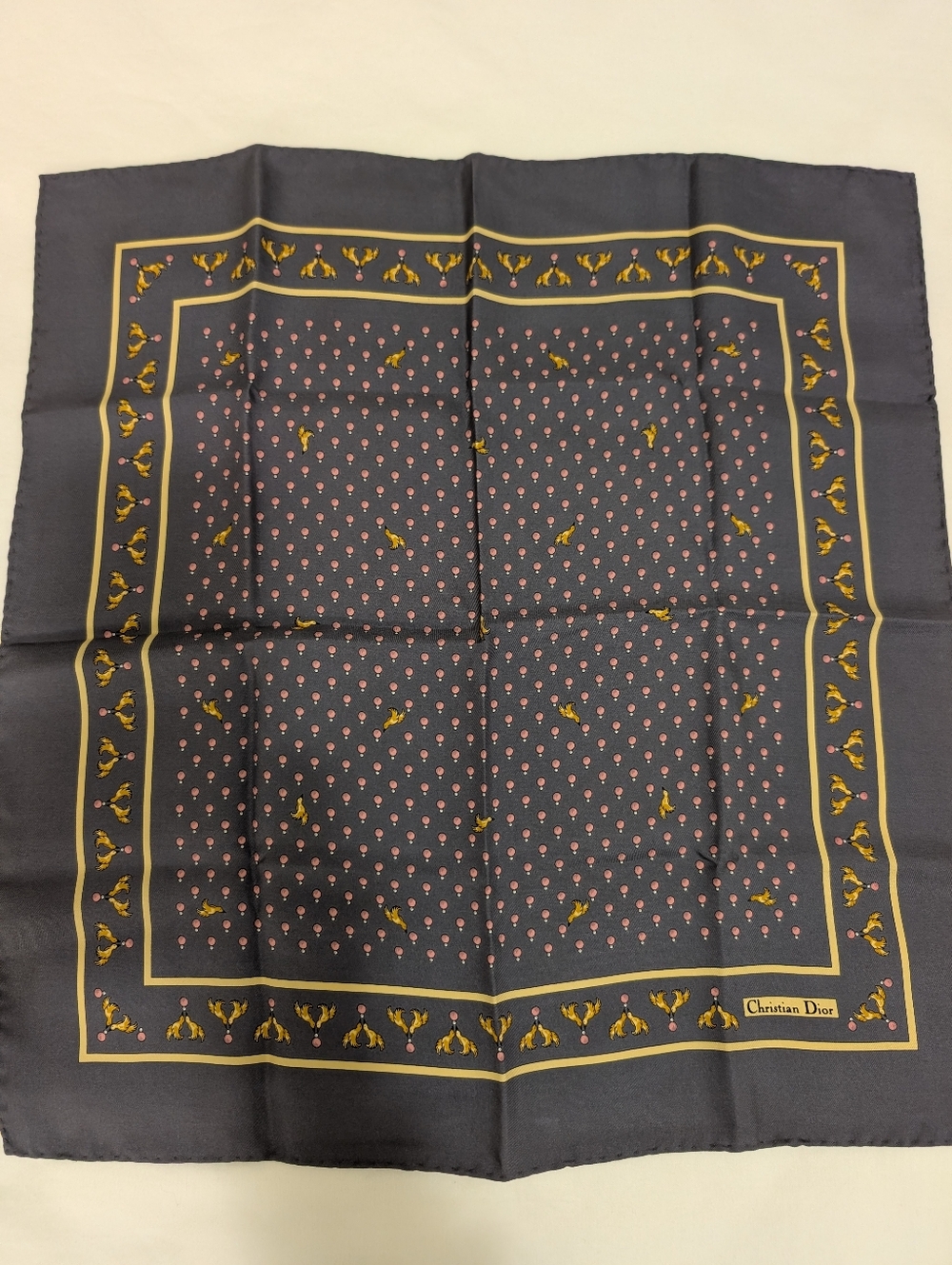 Christian Dior Silk Navy Floral Scarf - Picture 2 of 8